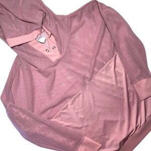 Soho Sport Pink Mesh Athletic Hoodie Sweatshirt Women's Size L Snap Neck